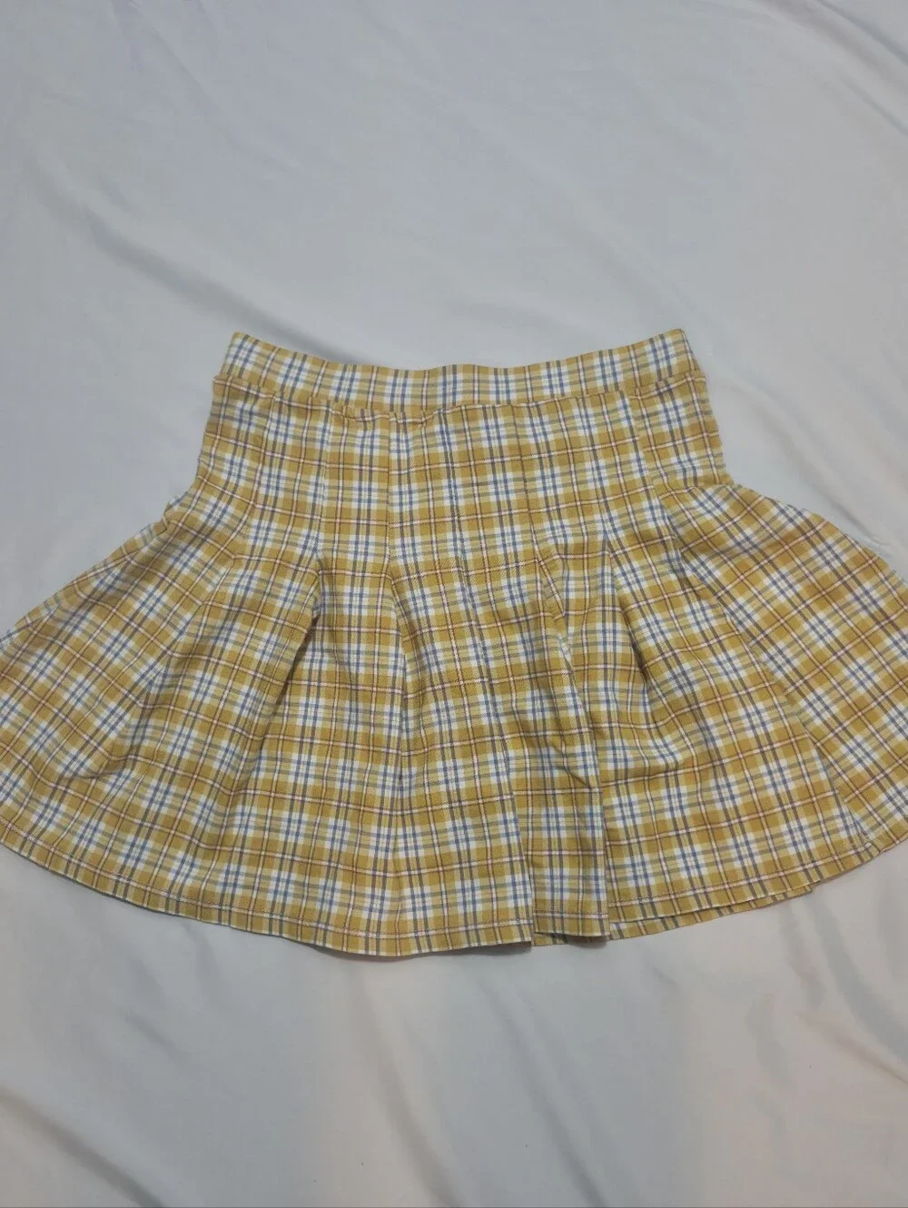 90s Style Yellow Plaid Pleated Skater Skirt